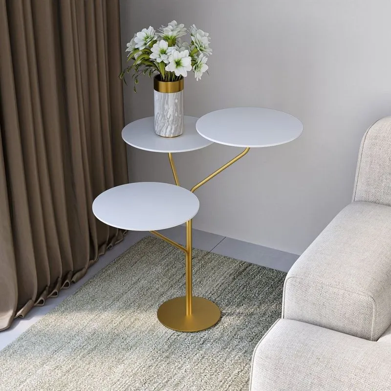 Mesa Lateral De Canto Trieste 100% Mdf 65cm X 57cm X 57cm Branco Branco/dourado