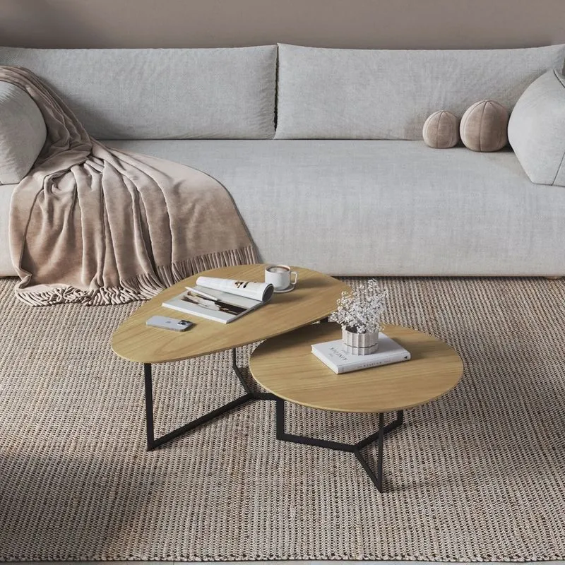 Conjunto Mesa de Centro Trento Organica e Redonda 35cm X 90cm X 60cm - 30cm X 67cm X 67cm