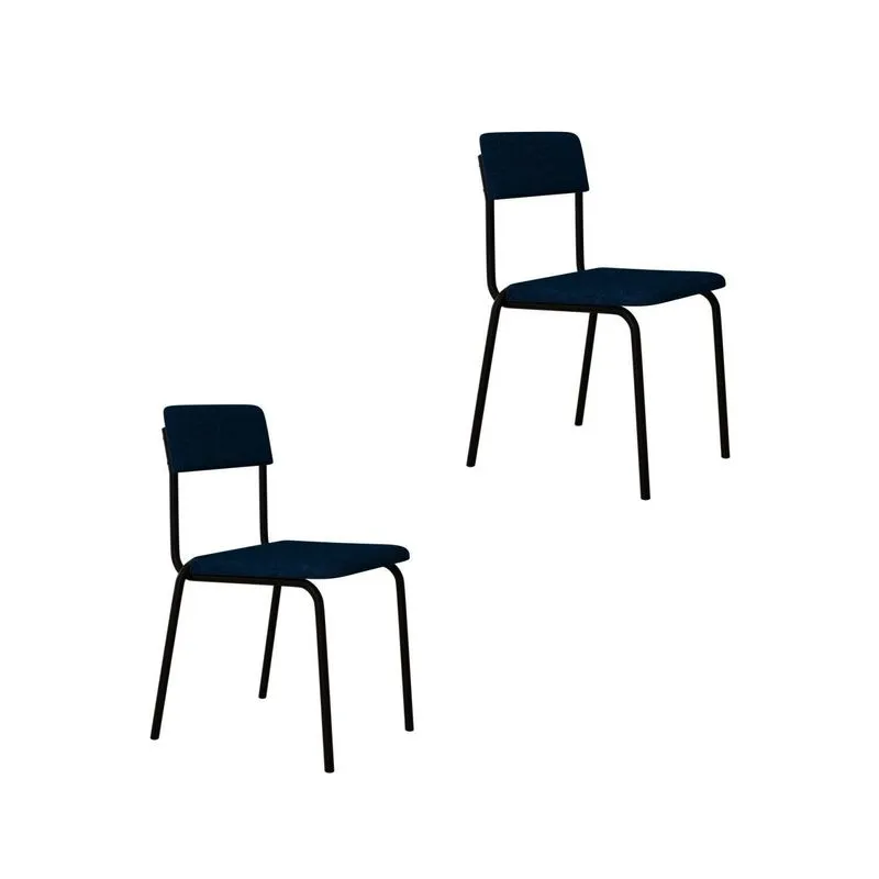 Conjunto 2 Cadeiras Estofadas Fixa Empilhável Fit Azul/corriente/preto Fosco Mt Azul Corriente / Preto Fosco Mt