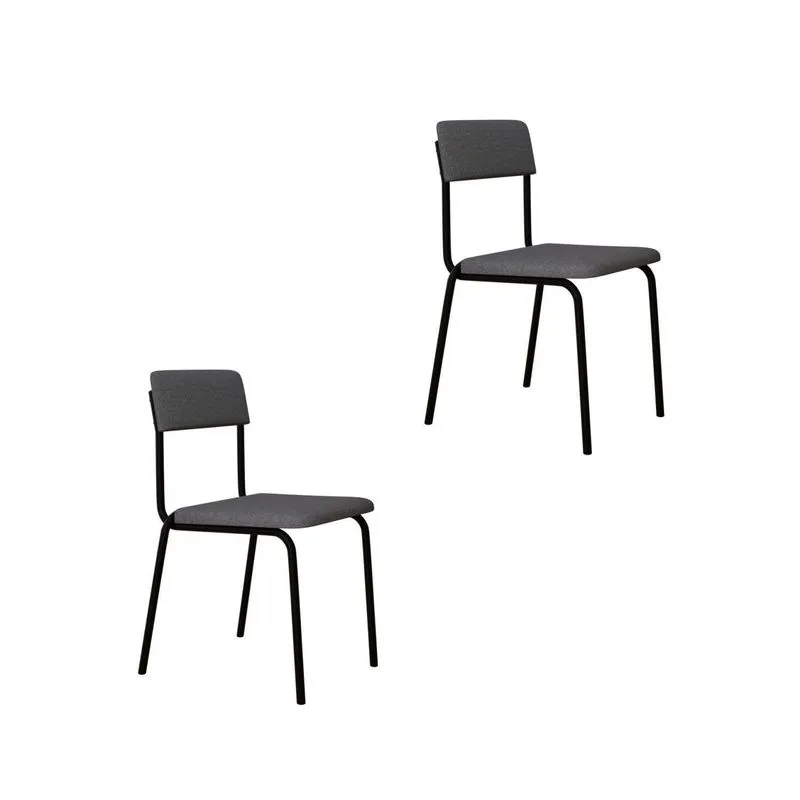 Conjunto 2 Cadeiras Estofadas Fixa Empilhável Fit Cinza Corriente/preto Fosco Mt Cinza Claro Corriente / Preto Fosco Mt