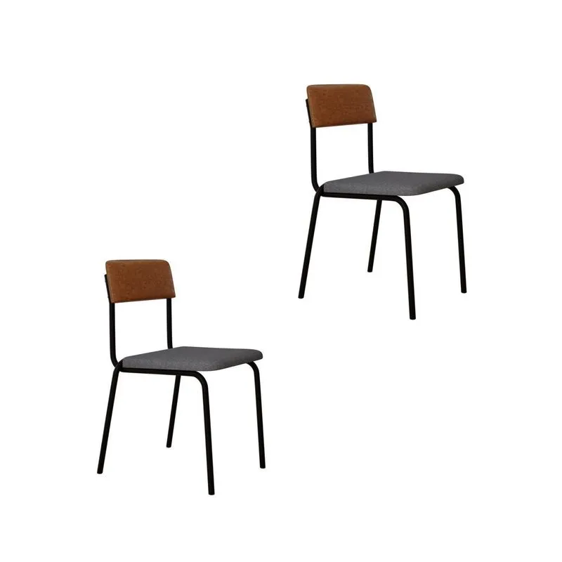 Conjunto 2 Cadeiras Estofadas Fixa Empilhável Fit Cinza Corriente/caramelo/preto Fosco Mt Cinza Claro Corriente /caramelo / Preto Fosco Mt