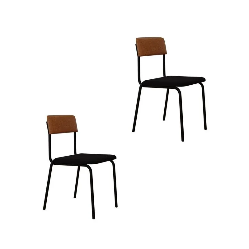 Conjunto 2 Cadeiras Estofadas Fixa Empilhável Fit Preto/caramelo/fosco Mt Preto / Caramelo / Preto Fosco Mt