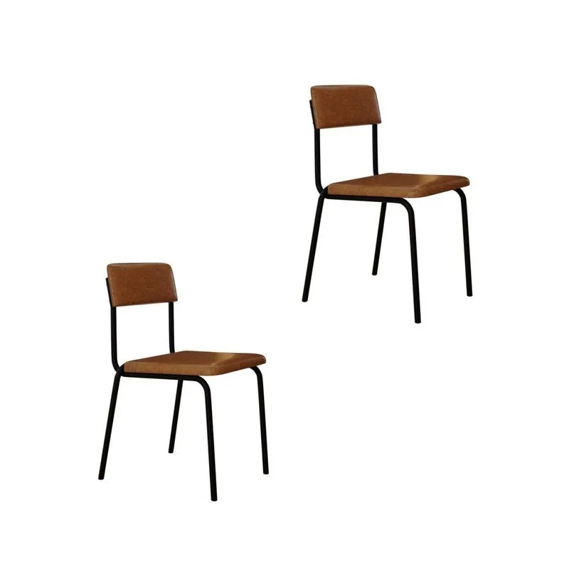 Conjunto 2 Cadeiras Estofadas Fixa Empilhável Fit Marrom/caramelo/preto Fosco Mt Caramelo / Preto Fosco Mt