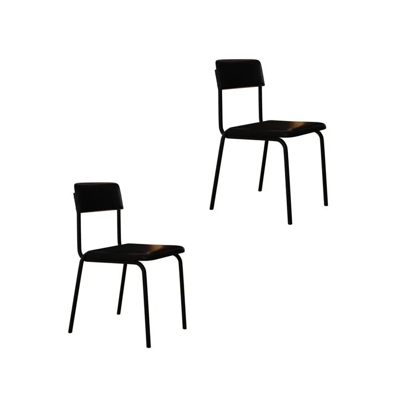 Conjunto 2 Cadeiras Estofadas Fixa Empilhável Fit Preto/fosco Mt Preto / Preto Fosco Mt