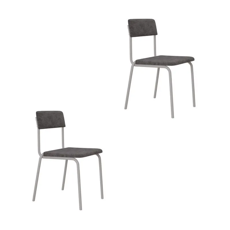 Conjunto 2 Cadeiras Estofadas Fixa Empilhável Fit Cinza/névoa Prata City/branco Fosco Mt Névoa Prata City / Branco Fosco Mt