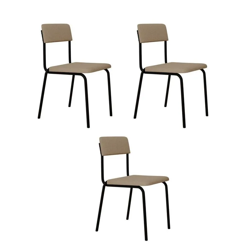 Conjunto 3 Cadeiras Estofadas Fixa Empilhável Fit Bege/areia Corriente/preto Fosco Mt Areia Corriente / Preto Fosco Mt