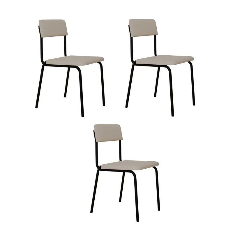 Conjunto 3 Cadeiras Estofadas Fixa Empilhável Fit Branco/palha Corriente/preto Fosco Mt Palha Corriente / Preto Fosco Mt