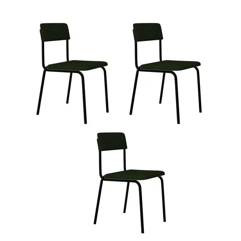Conjunto 3 Cadeiras Estofadas Fixa Empilhável Fit Verde/musgo City/preto Fosco Verde Musgo City / Preto Fosco