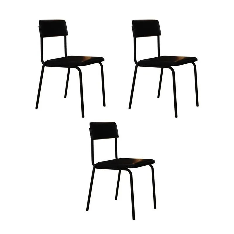 Conjunto 3 Cadeiras Estofadas Fixa Empilhável Fit Preto/fosco Preto / Preto Fosco