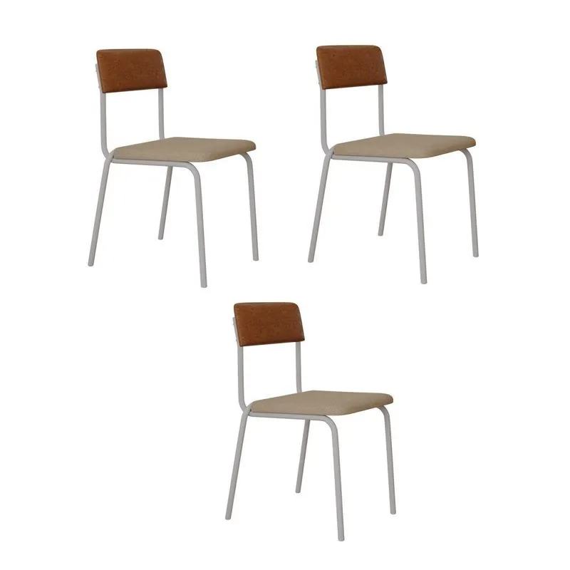 Conjunto 3 Cadeiras Estofadas Fixa Empilhável Fit Bege/areia Corriente/caramelo/branco Fosco Areia Corriente / Caramelo / Branco Fosco