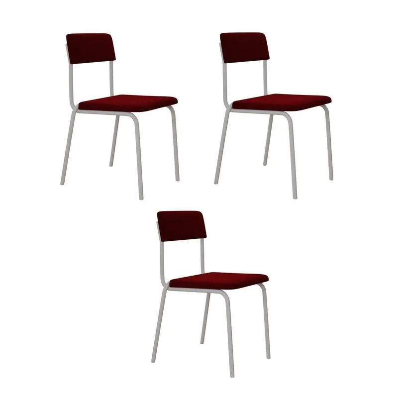 Conjunto 3 Cadeiras Estofadas Fixa Empilhável Fit Vermelho/vinho/branco Fosco Vermelho Vinho / Branco Fosco