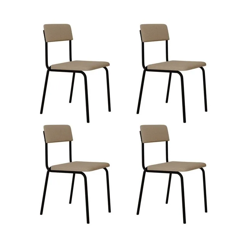Conjunto 4 Cadeiras Estofadas Fixa Empilhável Fit Bege/areia/preto Fosco Areia / Preto Fosco