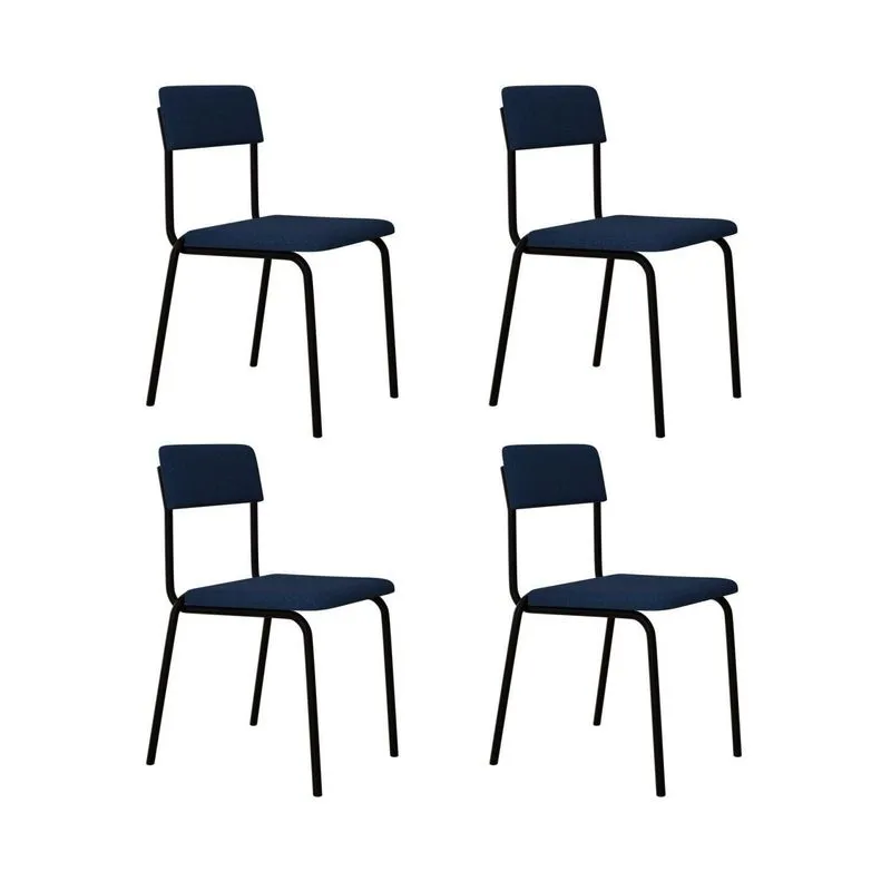 Conjunto 4 Cadeiras Estofadas Fixa Empilhável Fit Azul/preto Fosco Azul / Preto Fosco