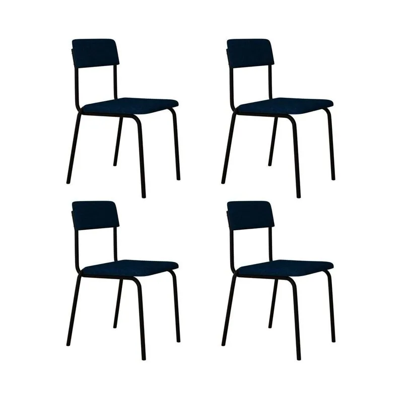 Conjunto 4 Cadeiras Estofadas Fixa Empilhável Fit Azul/preto Fosco Azul / Preto Fosco