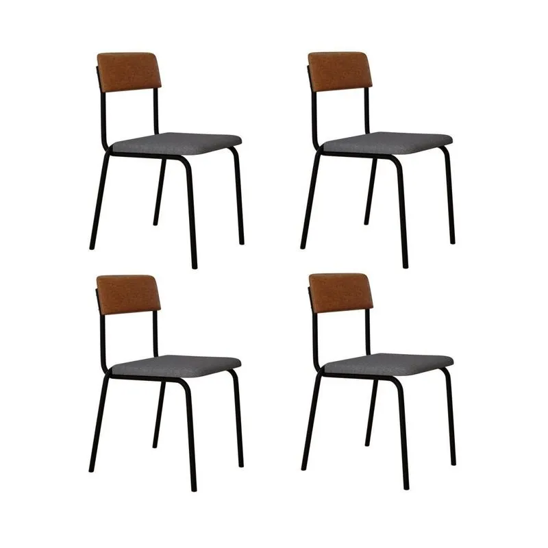 Conjunto 4 Cadeiras Estofadas Fixa Empilhável Fit Cinza/caramelo/preto Fosco Cinza Claro / Caramelo / Preto Fosco