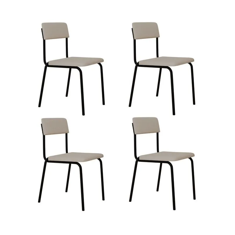 Conjunto 4 Cadeiras Estofadas Fixa Empilhável Fit Branco/palha/preto Fosco Palha / Preto Fosco