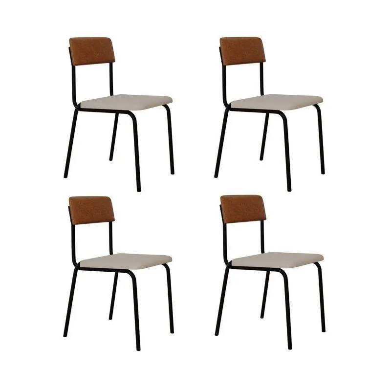 Conjunto 4 Cadeiras Estofadas Fixa Empilhável Fit Branco/palha/caramelo/preto Fosco Palha / Caramelo / Preto Fosco