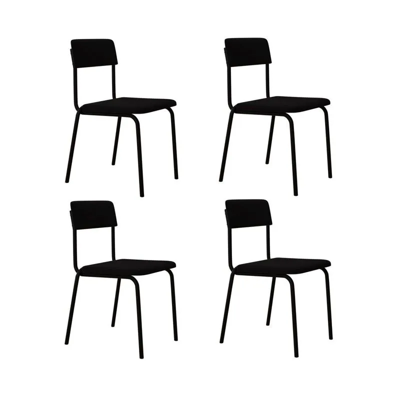Conjunto 4 Cadeiras Estofadas Fixa Empilhável Fit Preto/fosco Preto / Preto Fosco