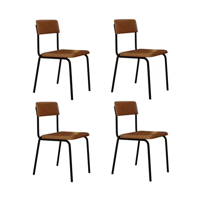 Conjunto 4 Cadeiras Estofadas Fixa Empilhável Fit Marrom/caramelo/preto Fosco Caramelo / Preto Fosco