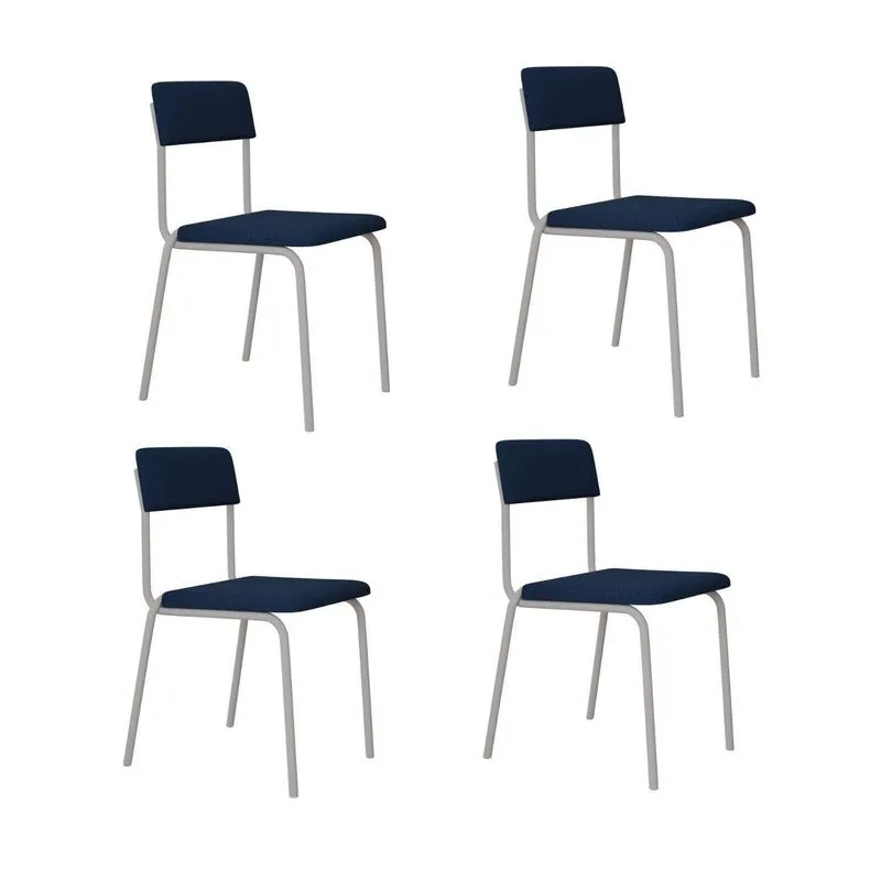Conjunto 4 Cadeiras Estofadas Fixa Empilhável Fit Azul/branco Fosco Azul / Branco Fosco