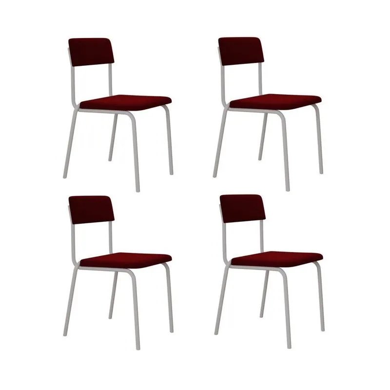 Conjunto 4 Cadeiras Estofadas Fixa Empilhável Fit Vermelho/vinho City/branco Fosco Vermelho Vinho City / Branco Fosco