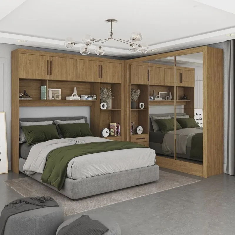 Guarda-roupa Casal Modulado 4 Portas Santiago 3 Portas Premium 5 Gaveta com Espelho Cinamomo