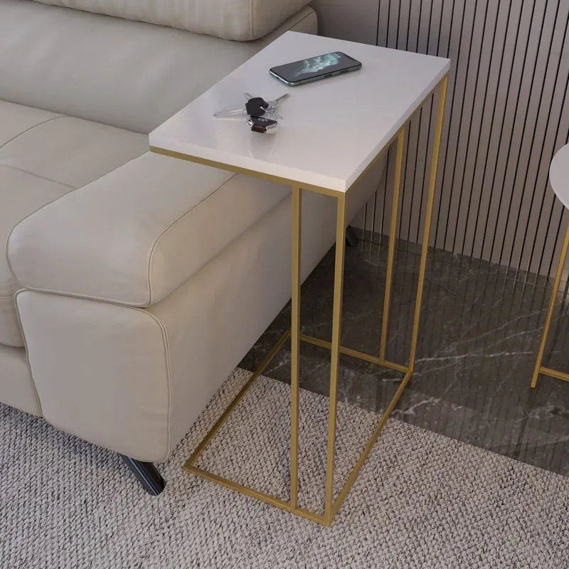 Mesa Lateral Greco 100% Mdf 67cm X 45cm X 30cm Branco Branco / Dourado