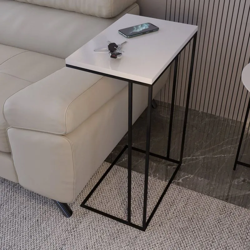 Mesa Lateral Greco 100% Mdf 67cm X 45cm X 30cm Branco Branco / Preto