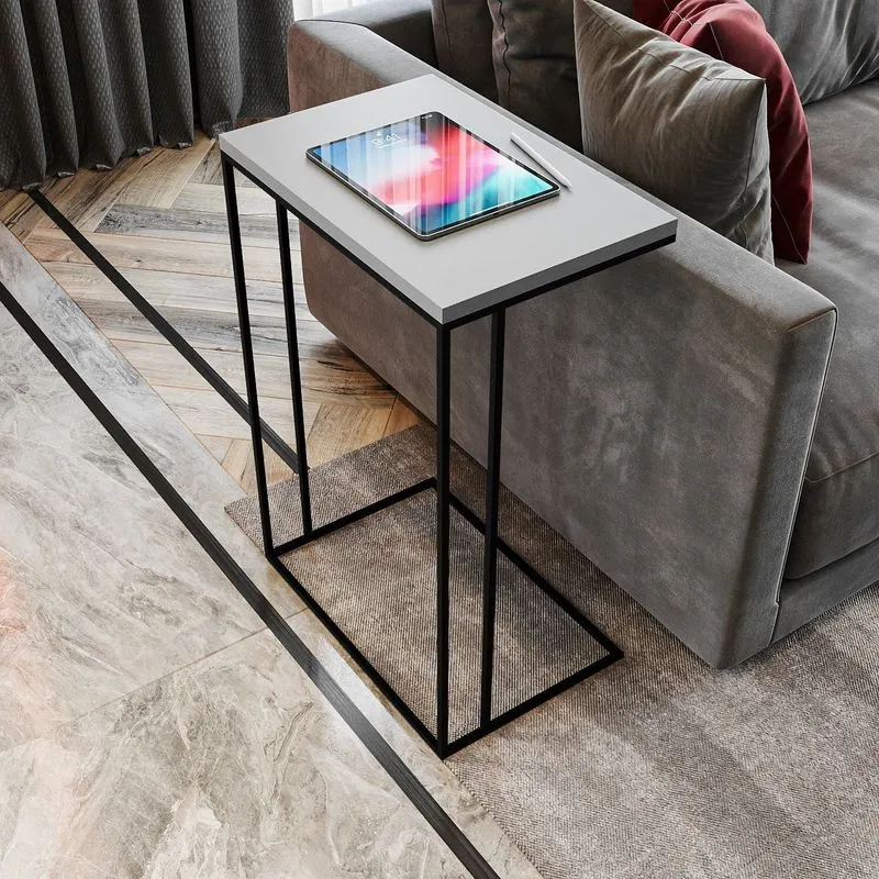 Mesa Lateral Greco 100% Mdf 67cm X 45cm X 30cm Cinza Fendy / Preto