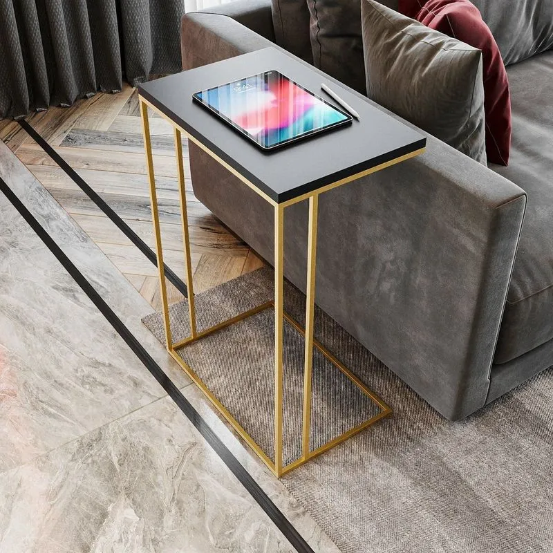 Mesa Lateral Greco 100% Mdf 67cm X 45cm X 30cm Preto Preto / Dourado