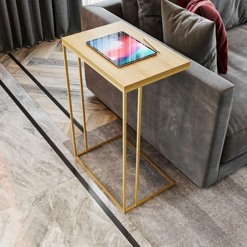 Mesa Lateral Greco 100% Mdf 67cm X 45cm X 30cm Marrom Natural Tawary / Dourado