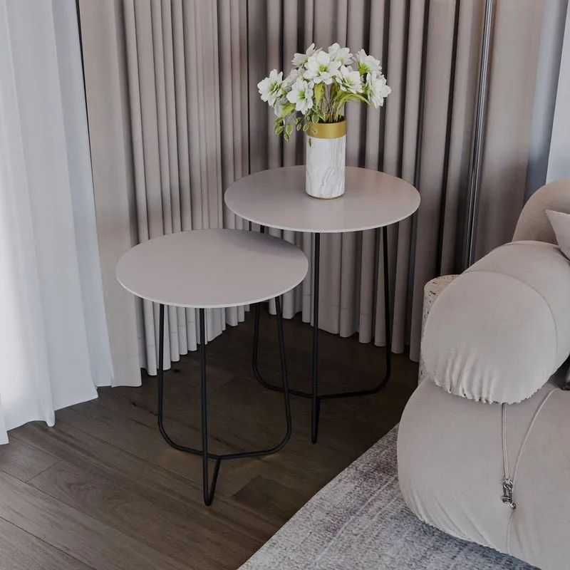 Conjunto Mesa Lateral De Canto Trude 100% Mdf 55cm X 45cm X 45cm Cinza Fendy / Preto