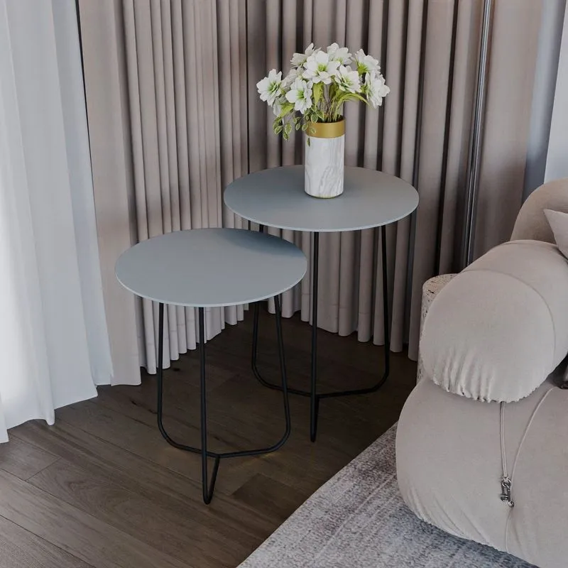 Conjunto Mesa Lateral De Canto Trude 100% Mdf 55cm X 45cm X 45cm Cinza Cristal / Preto