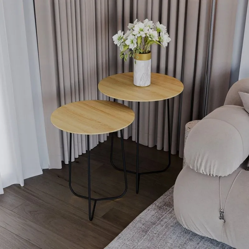 Conjunto Mesa Lateral De Canto Trude 100% Mdf 55cm X 45cm X 45cm Marrom Natural Tawary / Preto