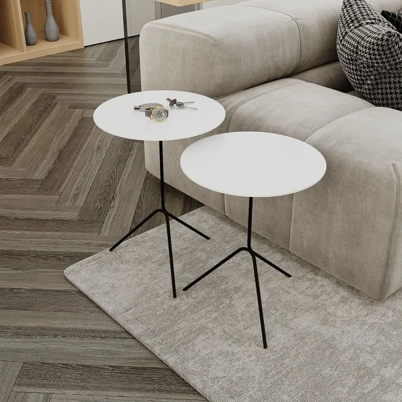 Conjunto Mesa Lateral De Canto Pugly 55x40x40cm Branco 100% Mdf Branco / Preto