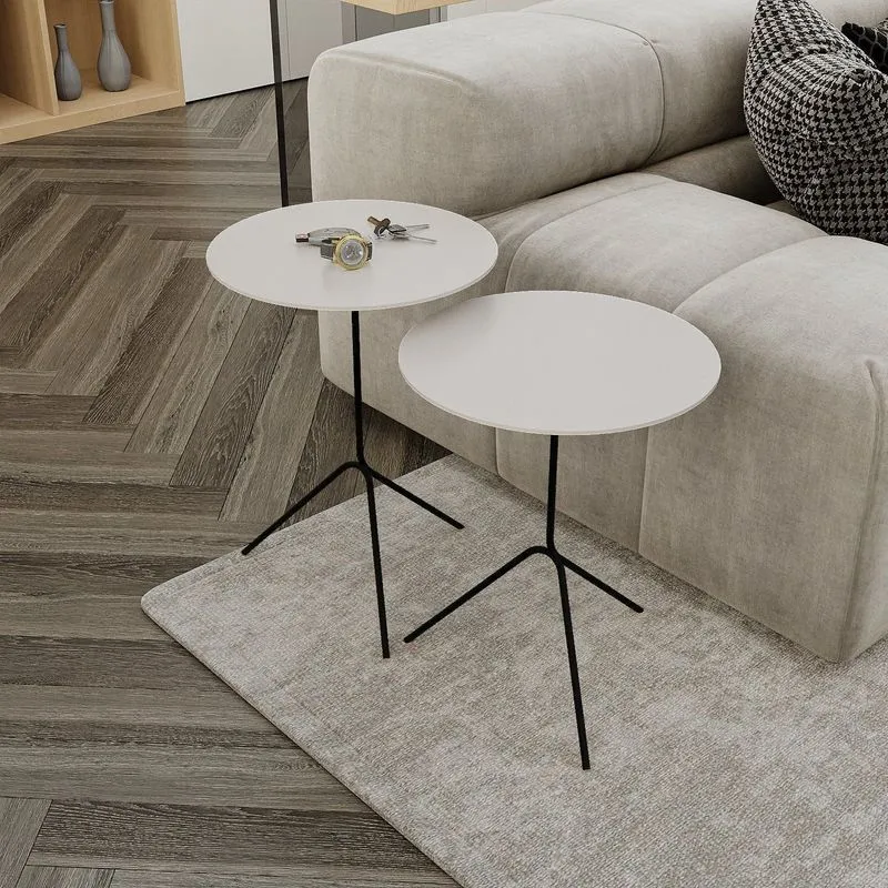 Conjunto Mesa Lateral De Canto Pugly 100% Mdf 55cm X 40cm X 40cm Cinza Fendy/preto