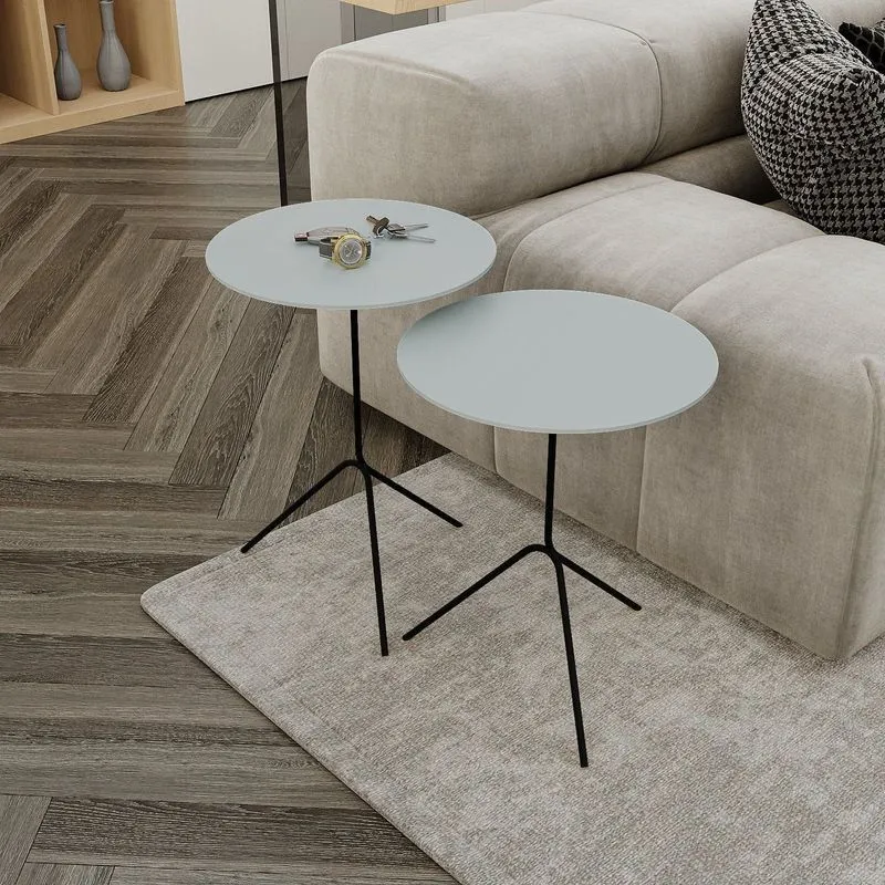 Conjunto Mesa Lateral De Canto Pugly 55x40x40cm Cinza 100% Mdf Cristal / Preto