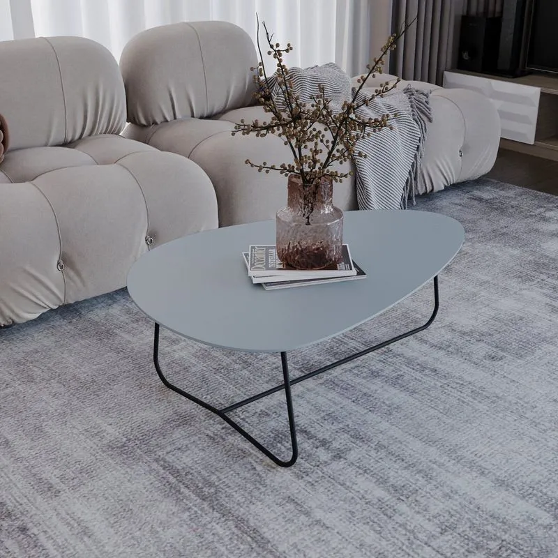 Mesa De Centro Trude Organica 100% Mdf 35cm X 90cm X 60cm Cinza Cristal / Preto
