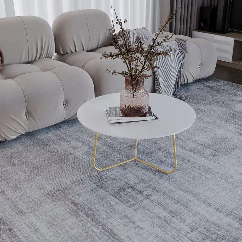 Mesa De Centro Trude Redonda 100% Mdf 30cm X 67cm X 67cm Branco Branco/ Dourado