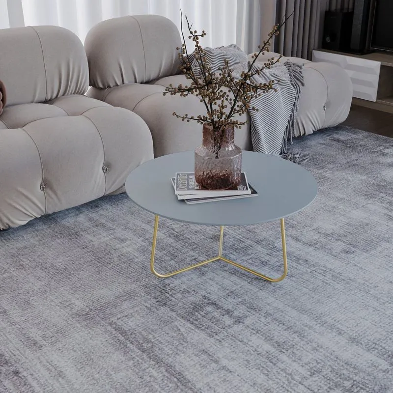 Mesa De Centro Trude Redonda 100% Mdf 30cm X 67cm X 67cm Cinza Cristal/dourado