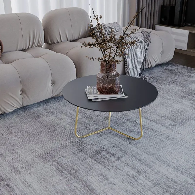 Mesa De Centro Trude Redonda 100% Mdf 30cm X 67cm X 67cm Preto Preto/dourado
