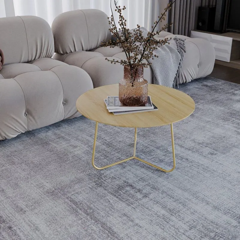 Mesa De Centro Trude Redonda 100% Mdf 30cm X 67cm X 67cm Marrom Natural Tawary/ Dourado
