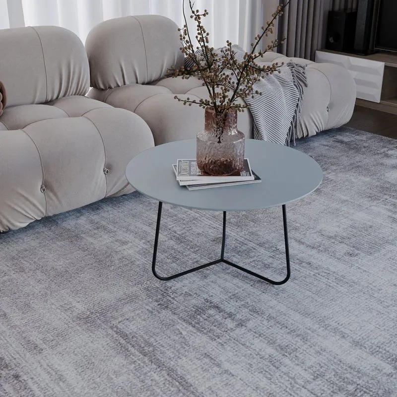 Mesa De Centro Trude Redonda 100% Mdf 30cm X 67cm X 67cm Cinza Cristal/preto