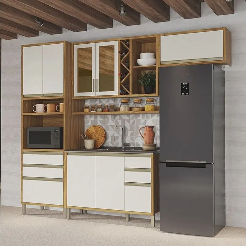 Cozinha Modulada Compacta 4 Peças 8 Portas e Vidro Reflecta 100% Mdf Barbados Espresso Móveis