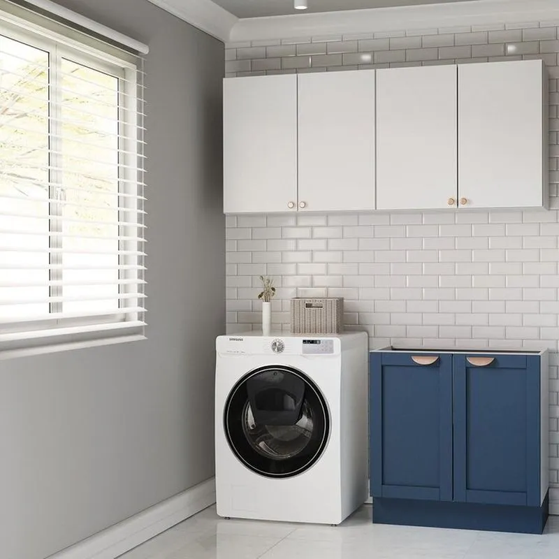Lavanderia Modulada 3 Peças Sem Tampo 2 Aéreos 1 Balcão 2 Portas Arizona Cabecasa Madeiraoriginals Branco/azul