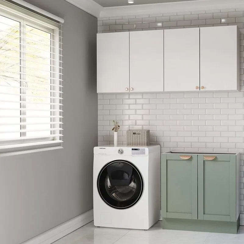 Lavanderia Modulada 3 Peças Sem Tampo 2 Aéreos 1 Balcão 2 Portas Arizona Cabecasa Madeiraoriginals Branco/menta