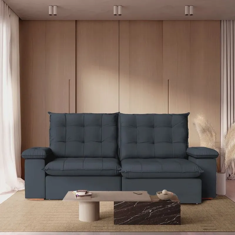 Sofá Retratíl Reclínavel 210 Cm Luxor Veludo Cinza