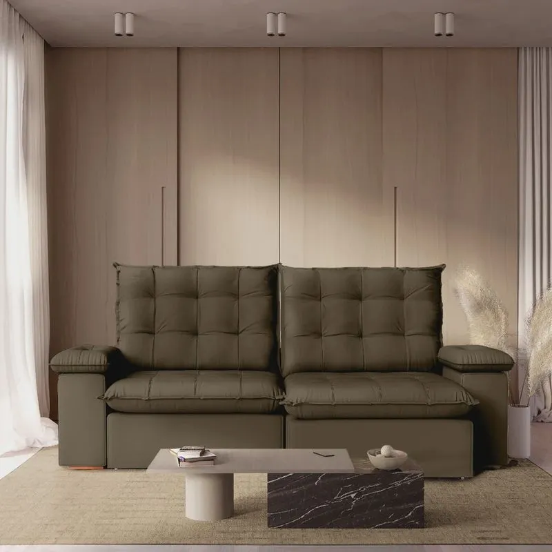 Sofá Retrátil Reclinável 230 Cm Luxor Veludo Marrom