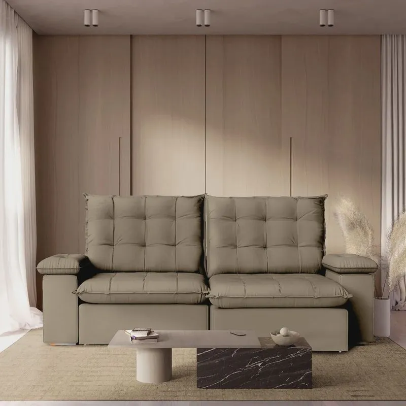 Sofá Retrátil Reclinável 230 Cm Luxor Veludo Bege
