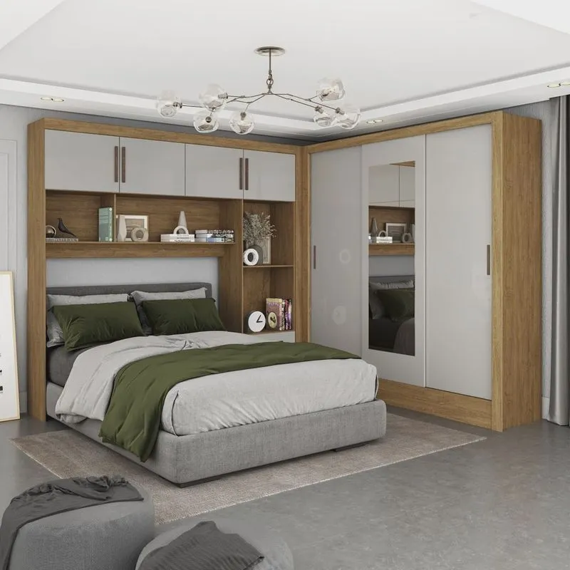 Guarda-roupa Casal Modulado 4 Portas Santiago com Espelho 3 Portas 5 Gavetas